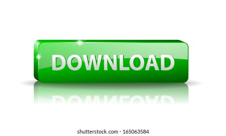 vector 3D green web button with white sign download and reflection