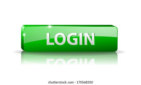 vector 3D green web button with white sign login and reflection