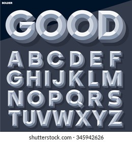 Vector 3D grey simple bold beveled alphabet with shadow. Simple colored version.