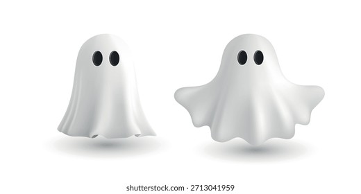 Vector 3d Clipart fantasma de Halloween. Lindo personaje fantasma de Halloween, aislado. Icono de fantasma de Halloween de dibujos animados. Fantasma blanco espeluznante ilustración para el diseño de fiesta de Halloween
