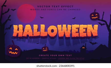 Vector 3D Halloween text effect. Happy Halloween spooky night graphic style on dark background