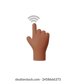Vector 3D hand icon simulating gestures on the touch screen. It includes graphics of clicks, finger pointing and cursor highlighted on a white background.