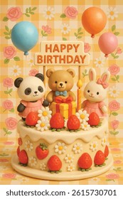 vector 3d happy birthday cake