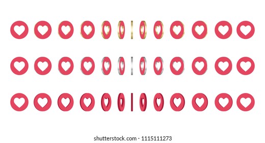 Vector 3D Heart Gold icons, flat  illustration isolated on white background.