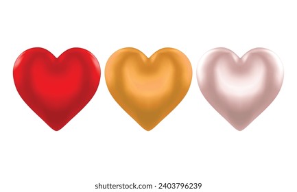Vector 3d heart vector icon isolated red love balloon.