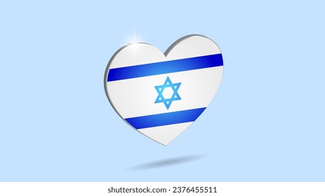 Vector 3D heart with Israel flag. Support and salvation of the country. Love and feelings. Israeli icon.