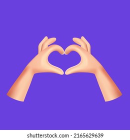 Vector 3d Heart and love hand gesture symbol. Cartoon element for design. Social media and feedback realistic illustration concept.