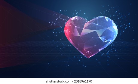 Vector 3d Heart Made Of Triangular Polygons On A Blue Background