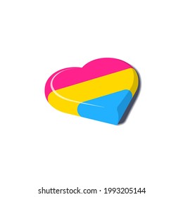 Vector 3d heart with pansexual flag on white background