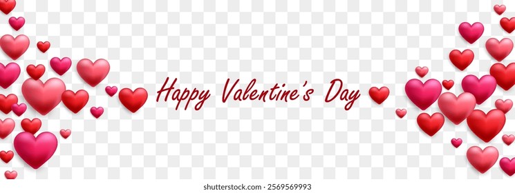 Vector 3D hearts, Valentines day love symbol. Flying cute love hearts isolated on png. Realistic romantic emoji. Valentines day vector illustration