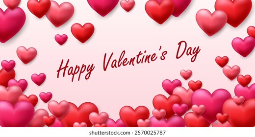 Vector 3D hearts, Valentines day love symbol. Cute love hearts. Realistic romantic emoji. Valentines day vector illustration