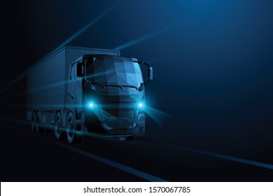 Vector 3d heavy Truck. Highway road. Delivery transport, cargo logistic concept.