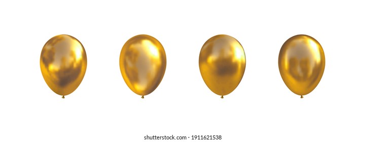 Vector 3d helium balloons. Realistic glossy golden 3d balloon.