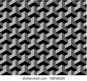 Vector 3D hexagon.polygon seamless pattern. Modern stylish texture with monochrome trellis. Repeating geometric triangular grid. Simple graphic design. Trendy hipster sacred geometry.