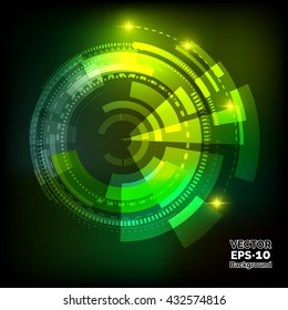 Vector 3D hi-tech digital circular element. Intergalactic gates illustration for techno posters and backdrops. Abstract background with shiny techno element, ecology line icons.