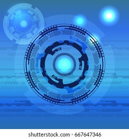 Vector 3D hi-tech digital circular element. Intergalactic gates illustration for techno posters and backdrops. Abstract background with shiny techno element, ecology line icons.