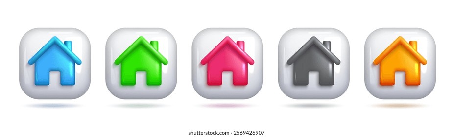Vector 3D Home Icon, Square Frame, Colorful Design