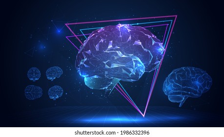 vector 3d human brain on blue background in virtual space