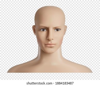 Vector 3d Human Model With Face, Feamale Or Male Head Mockup. Realistic Dummy, Mannequin Head. Transparent Background.