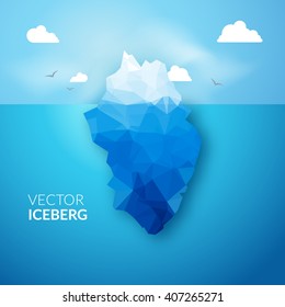 Vector 3d iceberg illustration concept. Success, clean blue cold sea or ocean concept