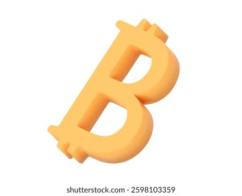 A vector 3D icon of a Bitcoin symbol in a cartoon style. Suitable for projects related to cryptocurrency, finance, investments, and digital assets.
