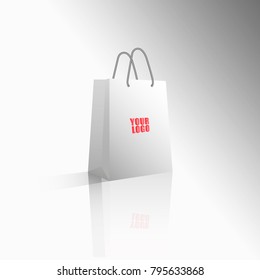 Vector 3D icon empty realistic white paper package or bag for shopping or gifts with your logo or text. Sale for Valentine's Day or any other holiday. Mockup for design