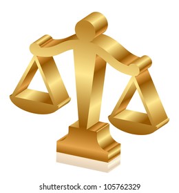 Vector 3d icon of golden justice scales