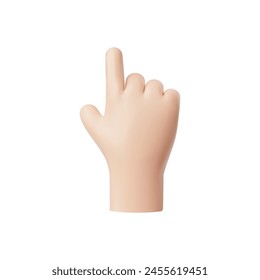 Vector 3D icon of a hand with raised index finger in cartoon style for interfaces, isolated on background. Ideal for pointer icons and touch gestures.