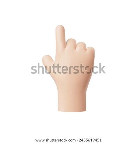 Vector 3D icon of a hand with raised index finger in cartoon style for interfaces, isolated on background. Ideal for pointer icons and touch gestures.