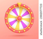 Vector 3d icon isolated on red background. Game icon. Wheel of fortune, roulette. Vector illustration for postcard, icons, poster, banner, web, design, arts.	
