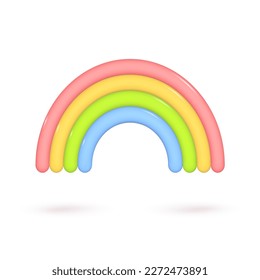 Vector 3d icon isolated on white background. Weather icon. Rainbow with four colored arcs, red, yellow, green, blue. Vector illustration for postcard, icons, poster, banner, web, design, arts.