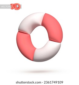 Vector 3d icon isolated on white background. Red and white lifebuoy, life preserver. Vector illustration for postcard, icons, poster, banner, web, design, arts.