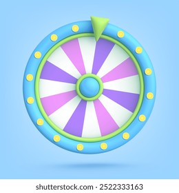 Vector 3d icon isolated on blue background. Game icon. Wheel of fortune, roulette. Vector illustration for postcard, icons, poster, banner, web, design, arts