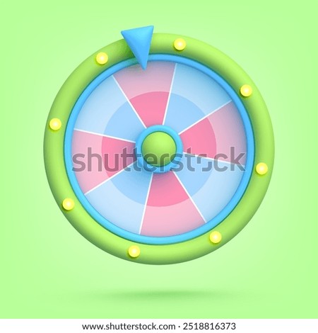Vector 3d icon isolated on green background. Game icon. Wheel of fortune, roulette. Vector illustration for postcard, icons, poster, banner, web, design, arts