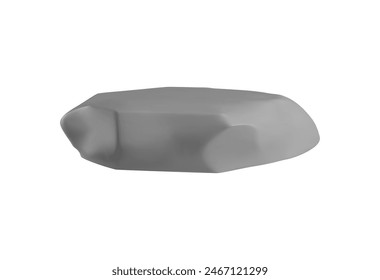 Vector 3d icon made of rock- stone in cartoon style. An illustration with a gray asteroid or boulder highlighted on a white background. Ideal for geological design