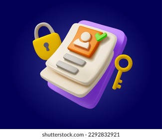 Vector 3d icon of registration or app login. User account security illustration on dark background