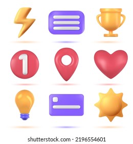 Vector 3d icons set in a minimalistic style for the interface of applications and web pages. Ui design.