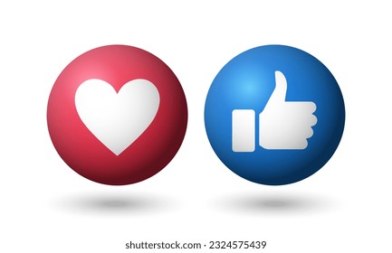 Vector 3d icons for social networks. Like and thumbs up icon. Social media mobile app, like photo, thumbs up.