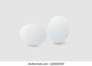 Vector 3D illustration  2 white realistic eggs  with soft shadows on white background.