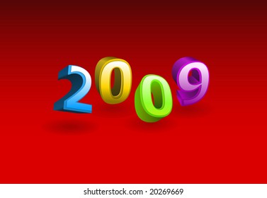 Ilustración vectorial 3d - 2009 año sobre fondo rojo