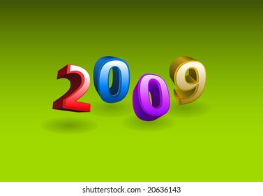 Ilustración vectorial 3d - 2009 año sobre fondo verde