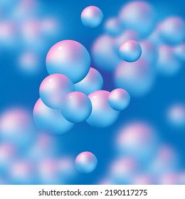 Vector 3D illustration abstract flowing spheres on blue background.