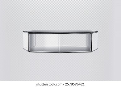Vector 3d illustration of abstract hexagon geometric transparent figure. Platform for displaying goods and presenting products. Glass podium. Isolated background. Realistic object. - Powered by Shutterstock - Get 15% off with code: PIKWIZARD15