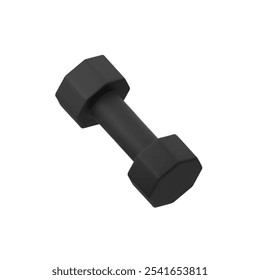 Vector 3D illustration of black hexagonal dumbbell, representing strength training and fitness. Suitable for gym, workout, and health-related designs. Simple and modern for versatile use