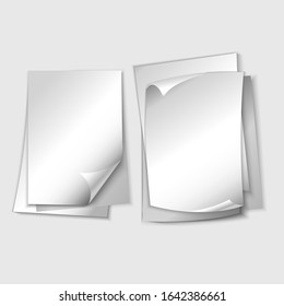 Vector 3d illustration of blank paper. Paper page with curl. EPS 10