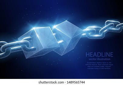 Vector 3d illustration of blockchain concept, on dark blue background, symbol of innovation, cryptocurrency and internet technology