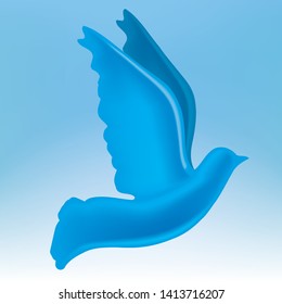 Vector 3D illustration of blue peace dove symbol.