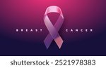 Vector 3d illustration of breast cancer pink realistic ribbon with loop. Symbol of breast cancer awareness. Template design of shine ribbon with word for awareness month campaign banner background