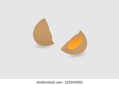 Vector 3D illustration brown realistic cracked  egg yolk with soft shadows on white background.