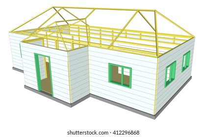 Vector 3d illustration Building under construction, workers and construction technical 1